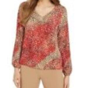 NEW! Bar III long sleeve dotted pullover v-neck blouse top Women's XS $69